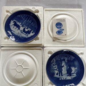 Royal Copenhagen Blue & White Holiday Porcelain Plates, Pair